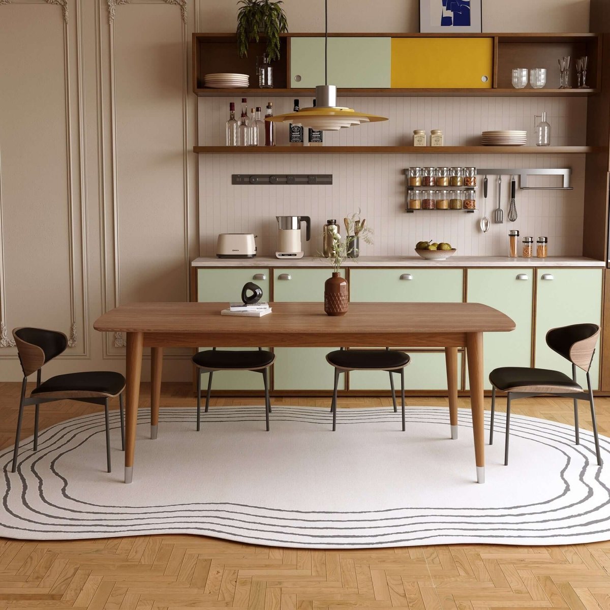 Dining Table D47 - FK - M001 Mid - Century Modern Laminated Solid Wood 62.9" - FamiDear