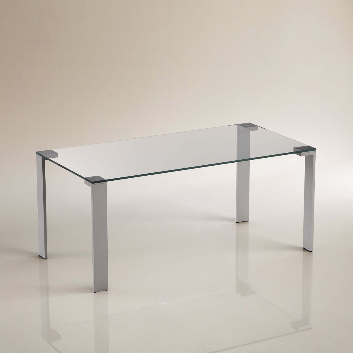Dining Table D48 - FK - M001 Modern Tempered Glass Brushed Stainless Steel Legs 66.9" - FamiDear