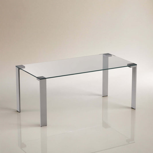 Dining Table D48 - FK - M001 Modern Tempered Glass Brushed Stainless Steel Legs 66.9" - FamiDear