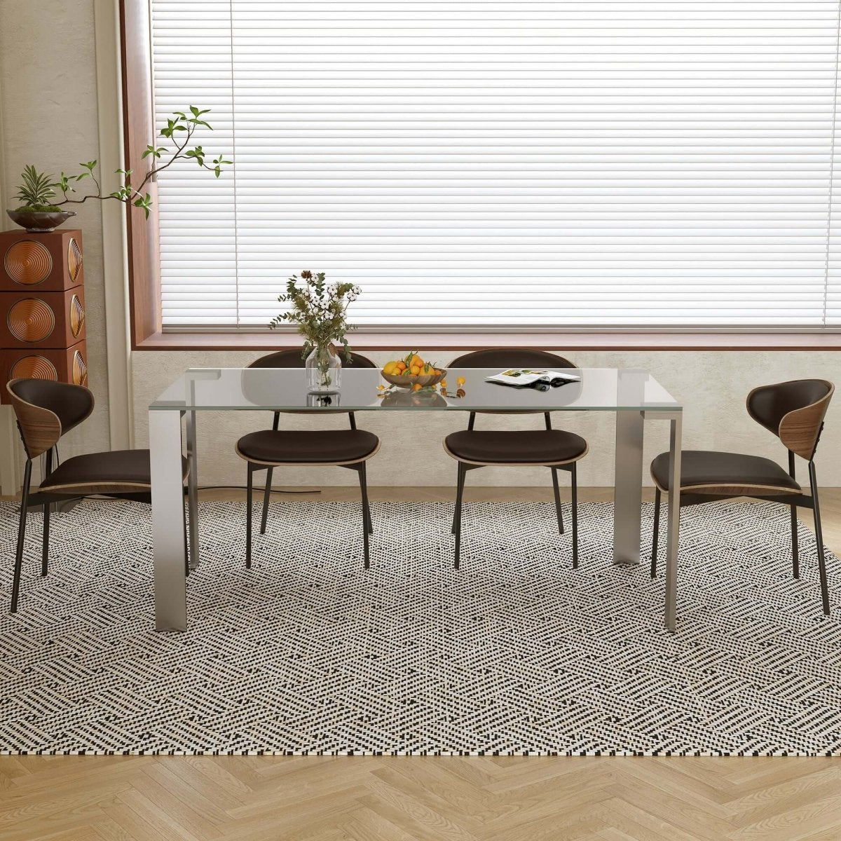 Dining Table D48 - FK - M001 Modern Tempered Glass Brushed Stainless Steel Legs 66.9" - FamiDear