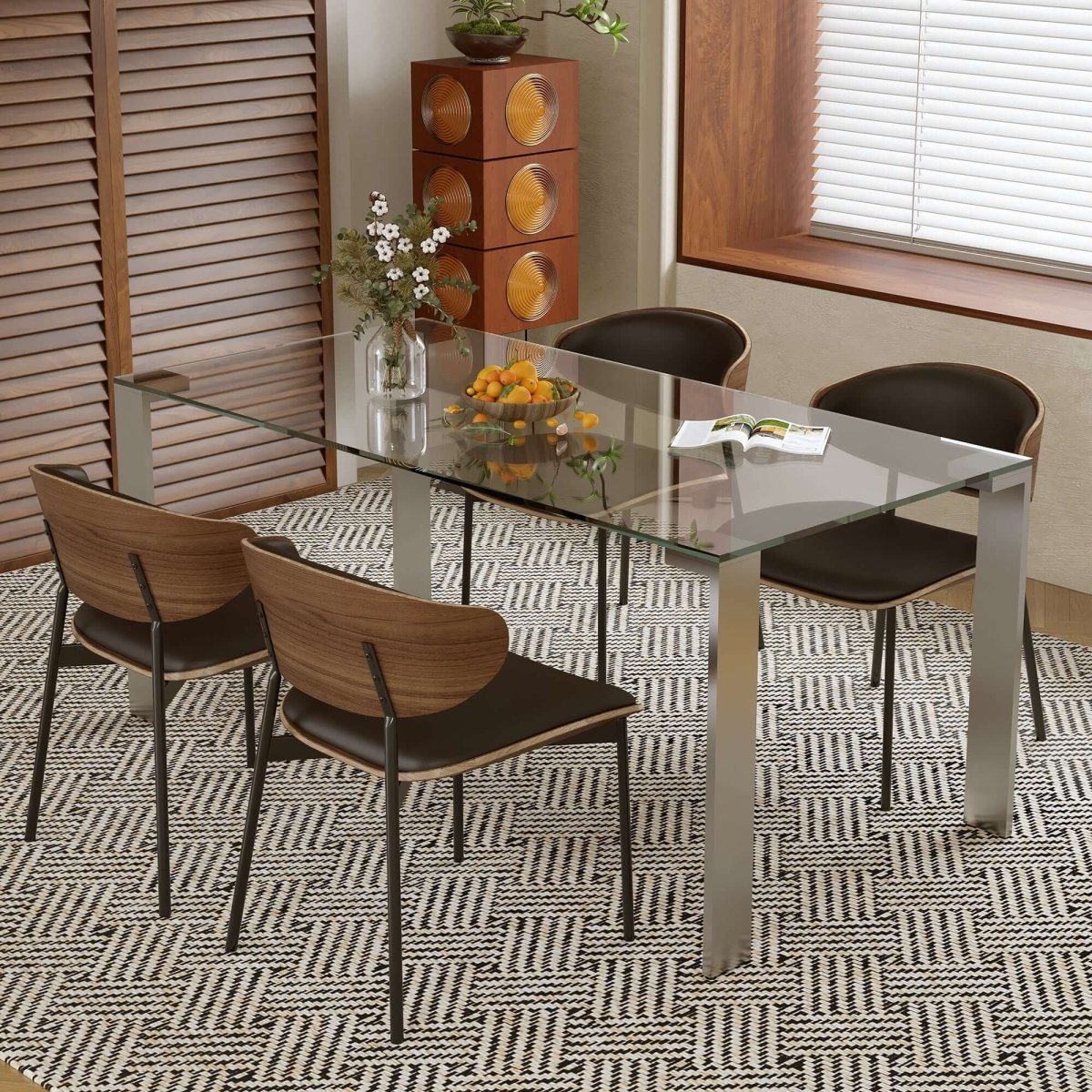 Dining Table D48 - FK - M001 Modern Tempered Glass Brushed Stainless Steel Legs 66.9" - FamiDear