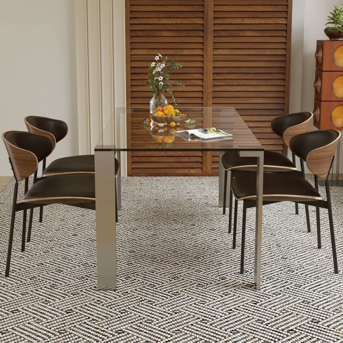 Dining Table D48 - FK - M001 Modern Tempered Glass Brushed Stainless Steel Legs 66.9" - FamiDear