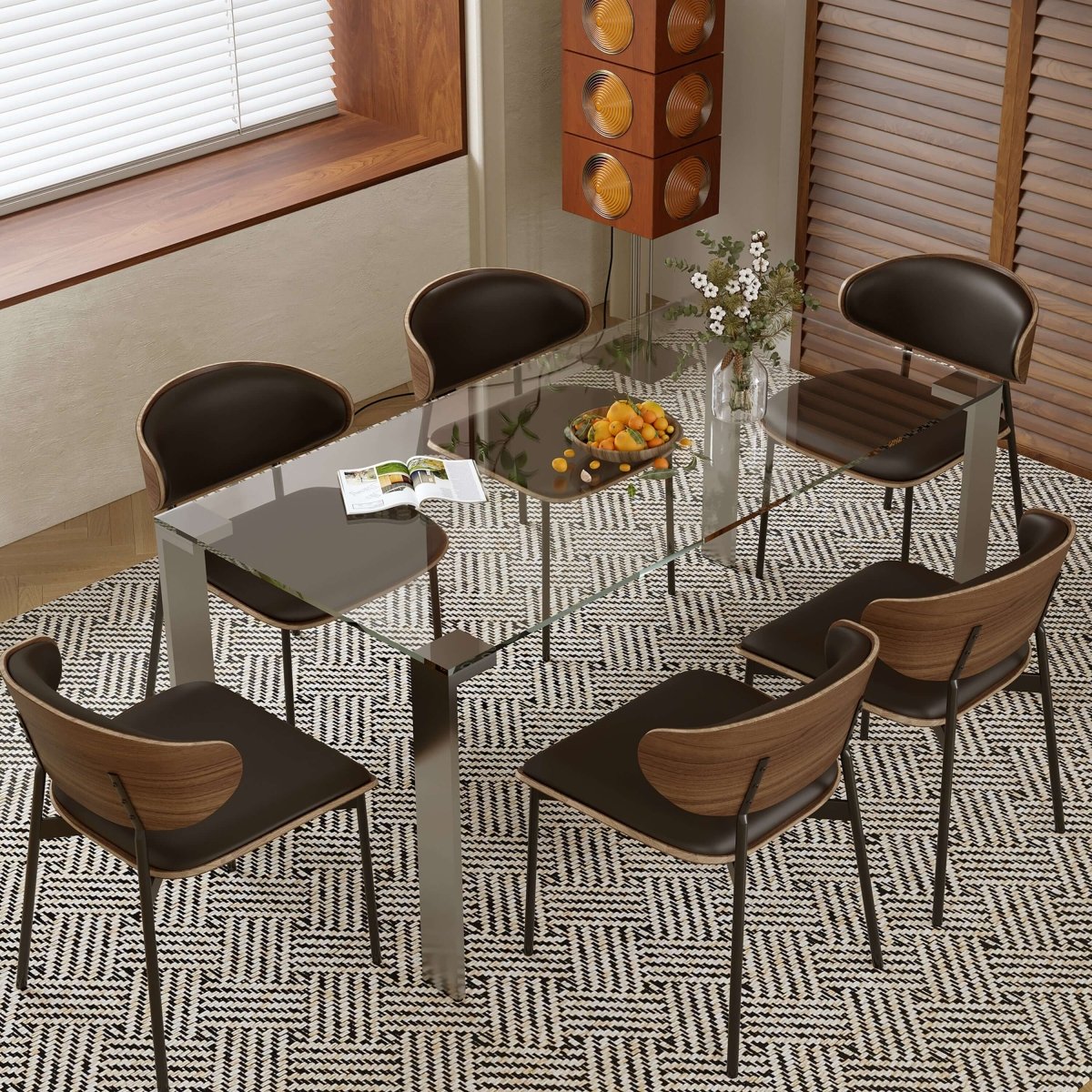 Dining Table D48 - FK - M001 Modern Tempered Glass Brushed Stainless Steel Legs 66.9" - FamiDear