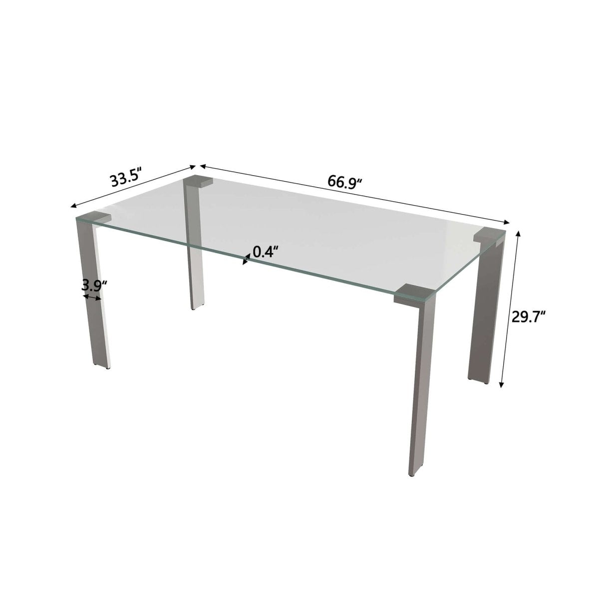 Dining Table D48 - FK - M001 Modern Tempered Glass Brushed Stainless Steel Legs 66.9" - FamiDear