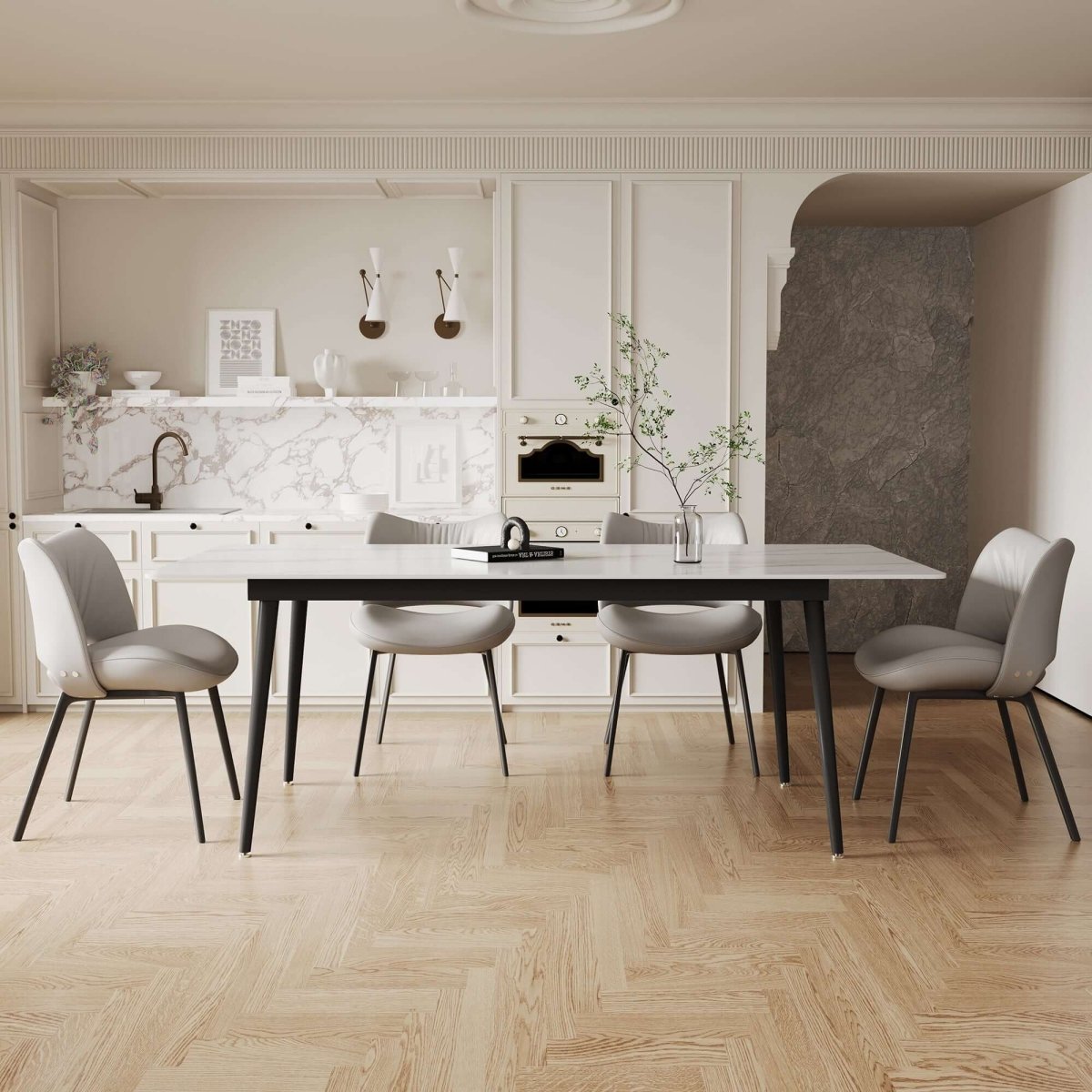 Dining Table D49 - FK - M001 Modern Marble Tabletop 70.8" - FamiDear