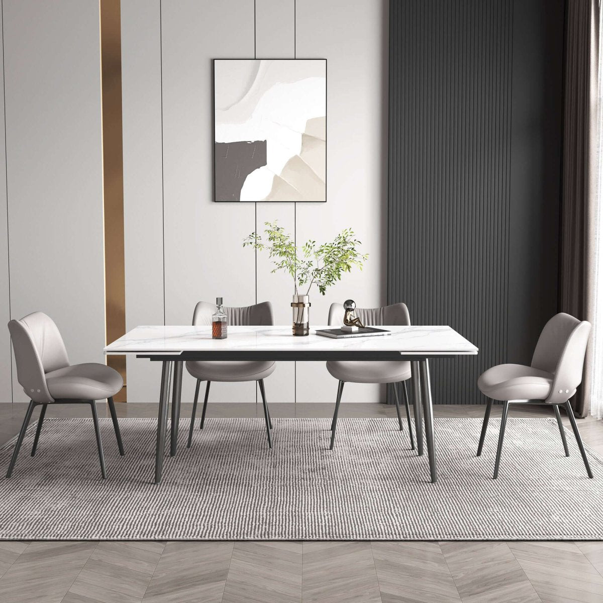 Dining Table D50 - FK - M001 Modern Can Seat 6 - 10 People Extendable 62.9" to 94.4" - FamiDear