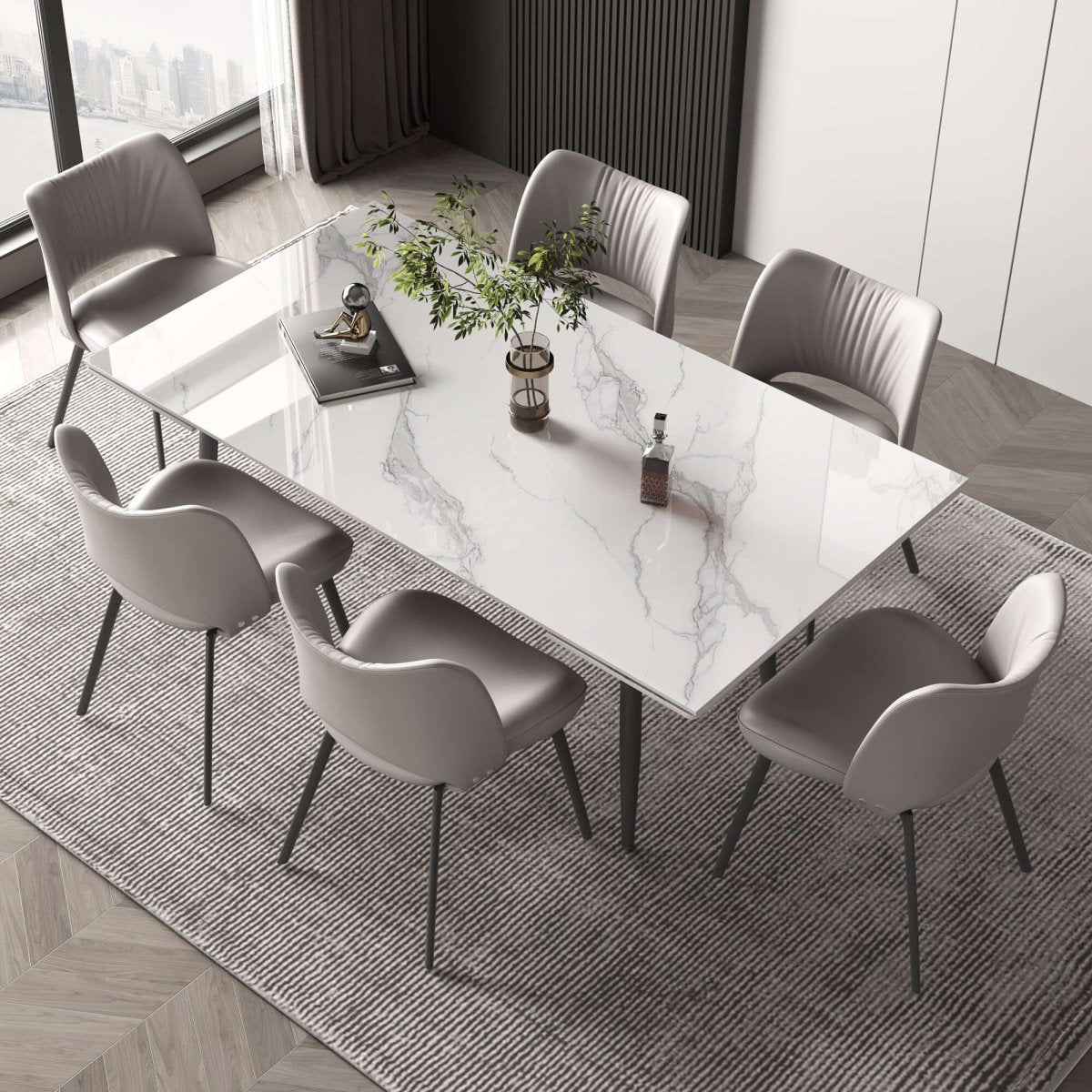Dining Table D50 - FK - M001 Modern Can Seat 6 - 10 People Extendable 62.9" to 94.4" - FamiDear
