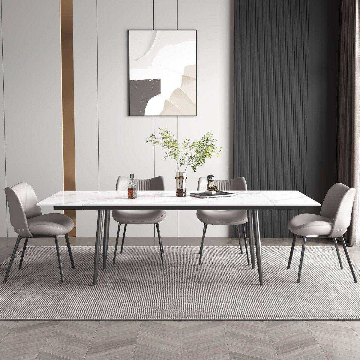 Dining Table D50 - FK - M001 Modern Can Seat 6 - 10 People Extendable 62.9" to 94.4" - FamiDear
