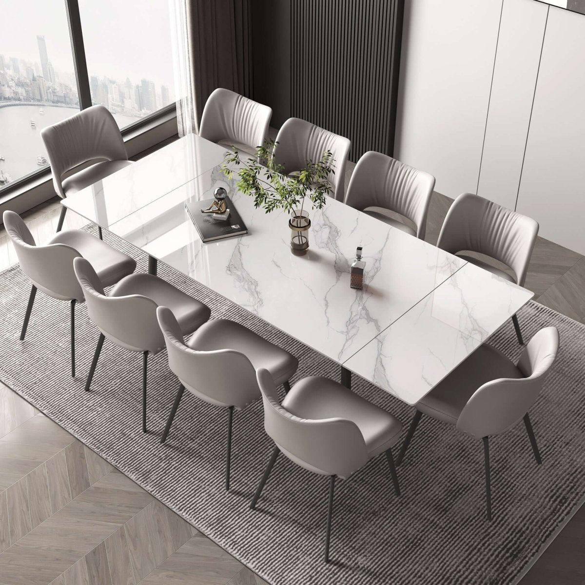 Dining Table D50 - FK - M001 Modern Can Seat 6 - 10 People Extendable 62.9" to 94.4" - FamiDear