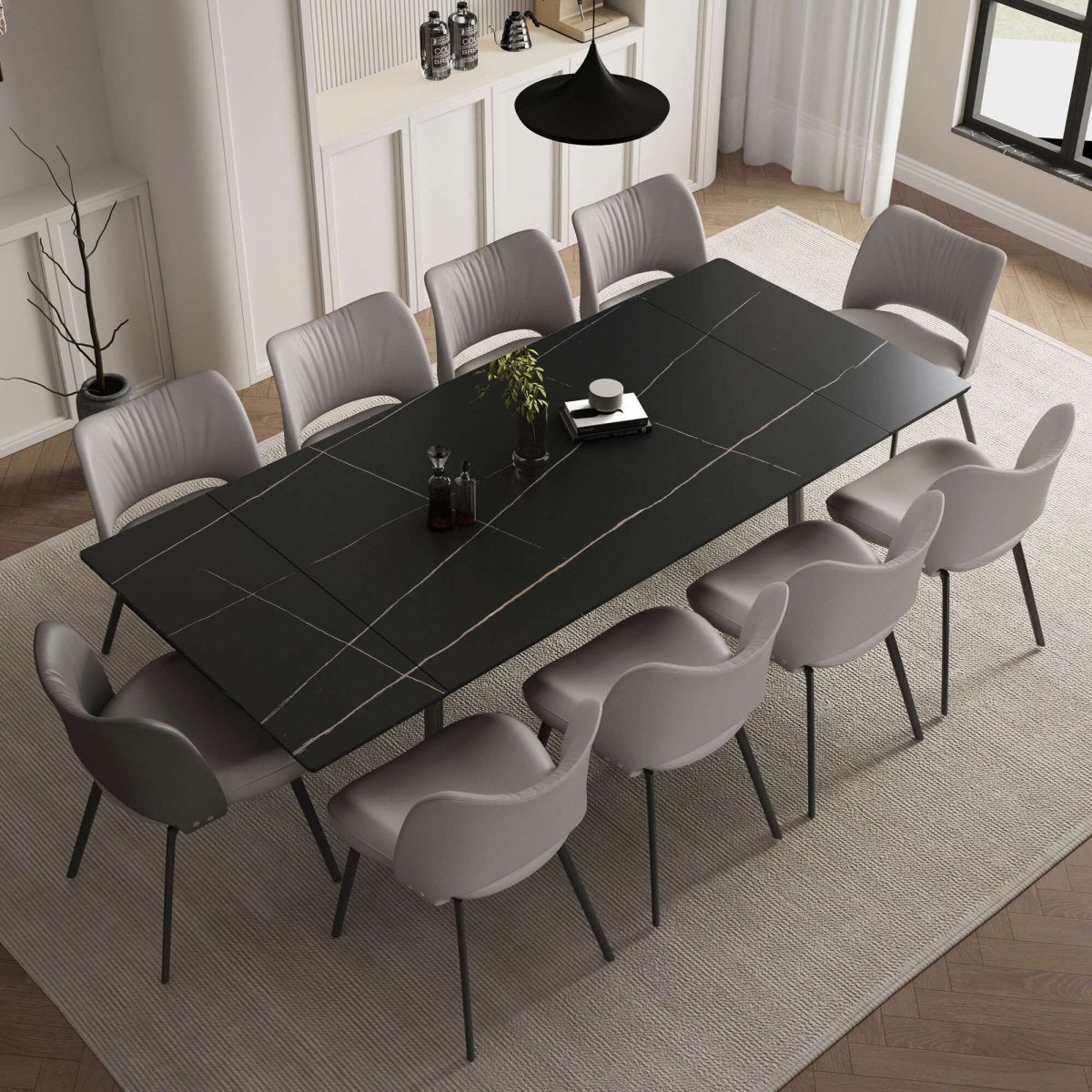 Dining Table D50 - FK - M001 Modern Can Seat 6 - 10 People Extendable 62.9" to 94.4" - FamiDear