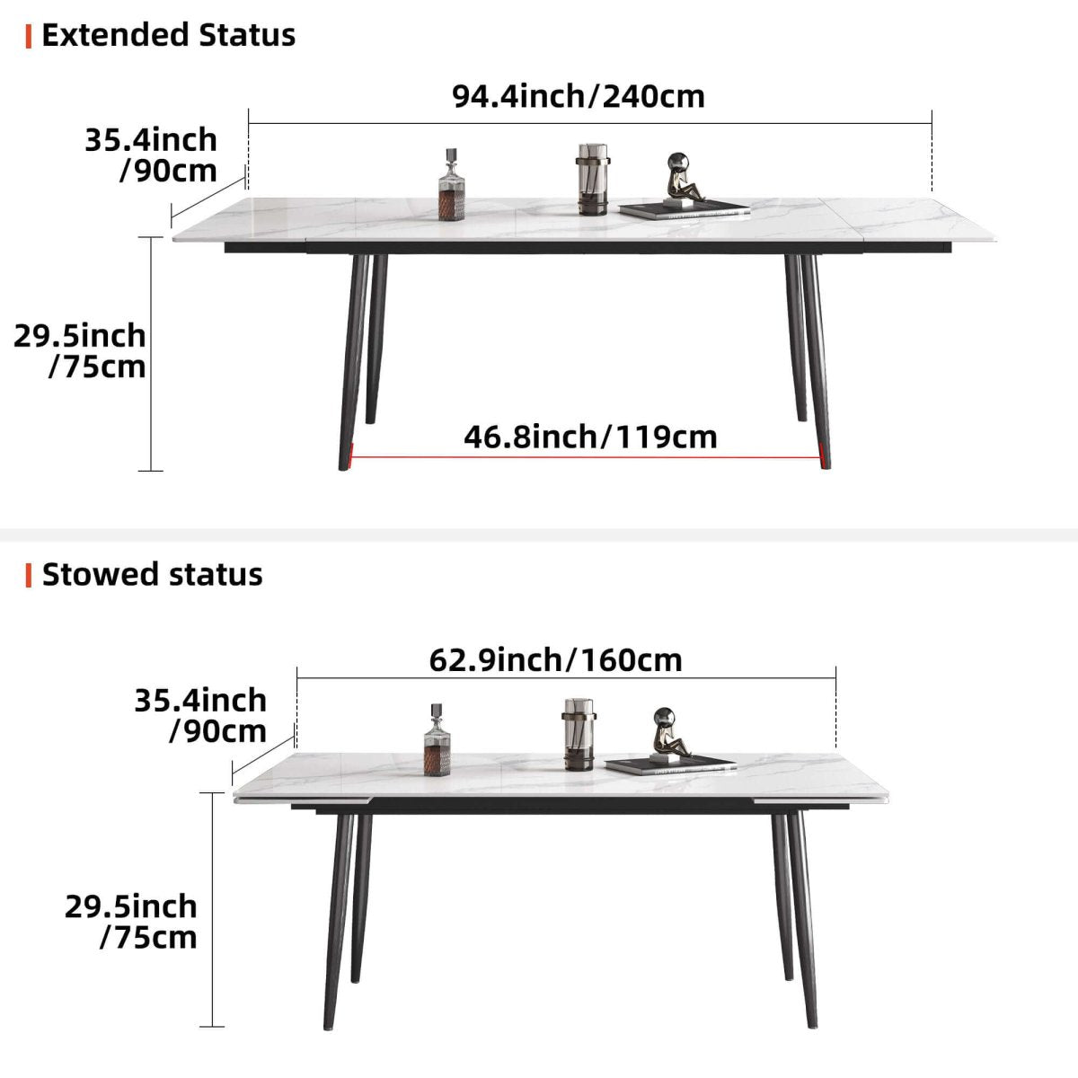Dining Table D50 - FK - M001 Modern Can Seat 6 - 10 People Extendable 62.9" to 94.4" - FamiDear