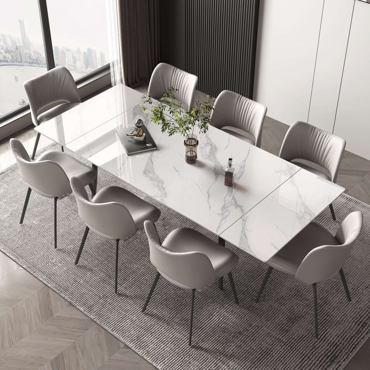 Dining Table D50 - FK - M001 Modern Can Seat 6 - 10 People Extendable 62.9" to 94.4" - FamiDear