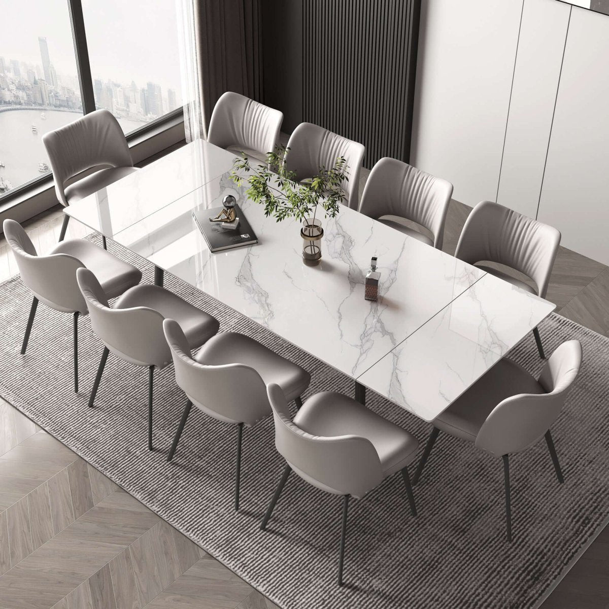 Dining Table D50 - FK - M001 Modern Can Seat 6 - 10 People Extendable 62.9" to 94.4" - FamiDear