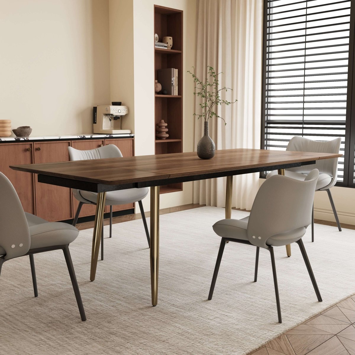 Dining Table D51 - FK - M001 Mid - Century Modern Walnut Wood Extendable 62.9" to 94.4" - FamiDear
