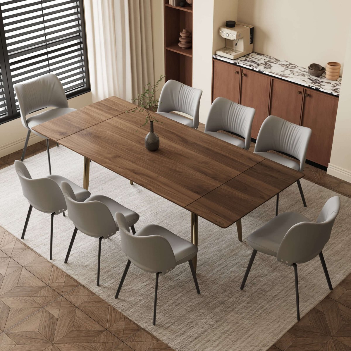 Dining Table D51 - FK - M001 Mid - Century Modern Walnut Wood Extendable 62.9" to 94.4" - FamiDear
