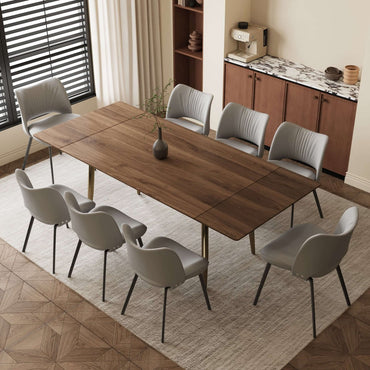 Dining Table D51 - FK - M001 Mid - Century Modern Walnut Wood Extendable 62.9" to 94.4" - FamiDear