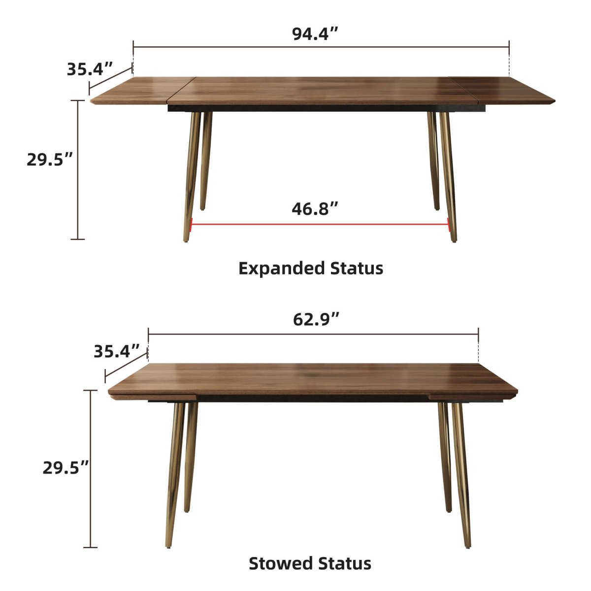 Dining Table D51 - FK - M001 Mid - Century Modern Walnut Wood Extendable 62.9" to 94.4" - FamiDear