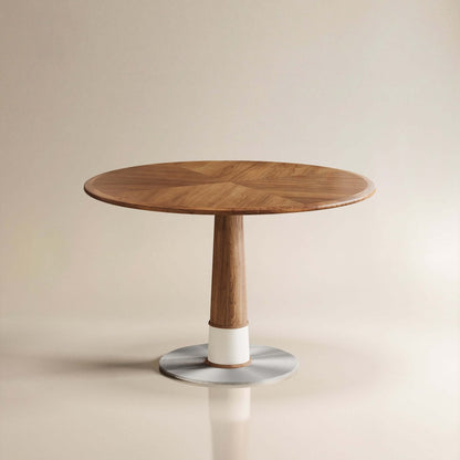 Dining Table D52 - FK - M001 Modern Round Walnut Wood Metal Base 47.2" - FamiDear