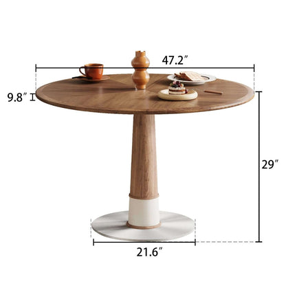 Dining Table D52 - FK - M001 Modern Round Walnut Wood Metal Base 47.2" - FamiDear
