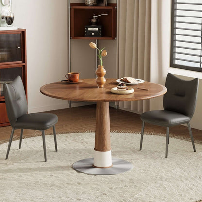 Dining Table D52 - FK - M001 Modern Round Walnut Wood Metal Base 47.2" - FamiDear