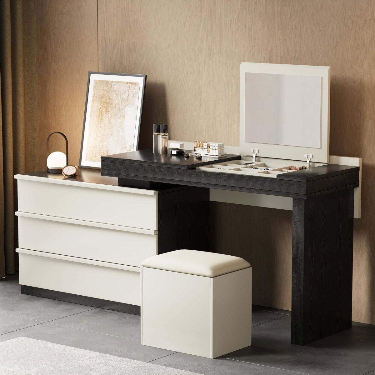 Dresser D65 - FK - M001 Modern Swivel Desk Top with 3 Drawers - FamiDear