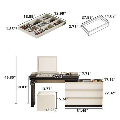 Dresser D65 - FK - M001 Modern Swivel Desk Top with 3 Drawers - FamiDear