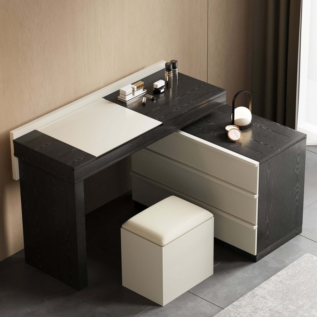 Dresser D65 - FK - M001 Modern Swivel Desk Top with 3 Drawers - FamiDear