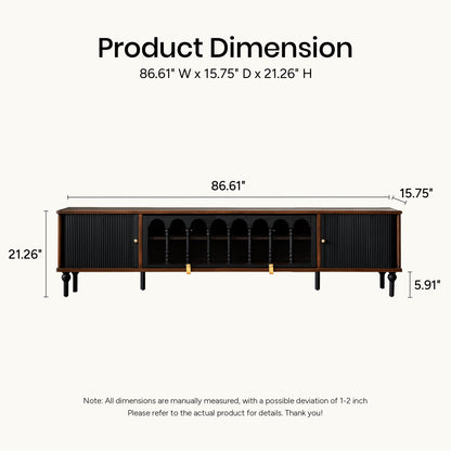 Gael Vintage TV Stand with Glass Display Cabinet, Mid-Century Walnut Media Console