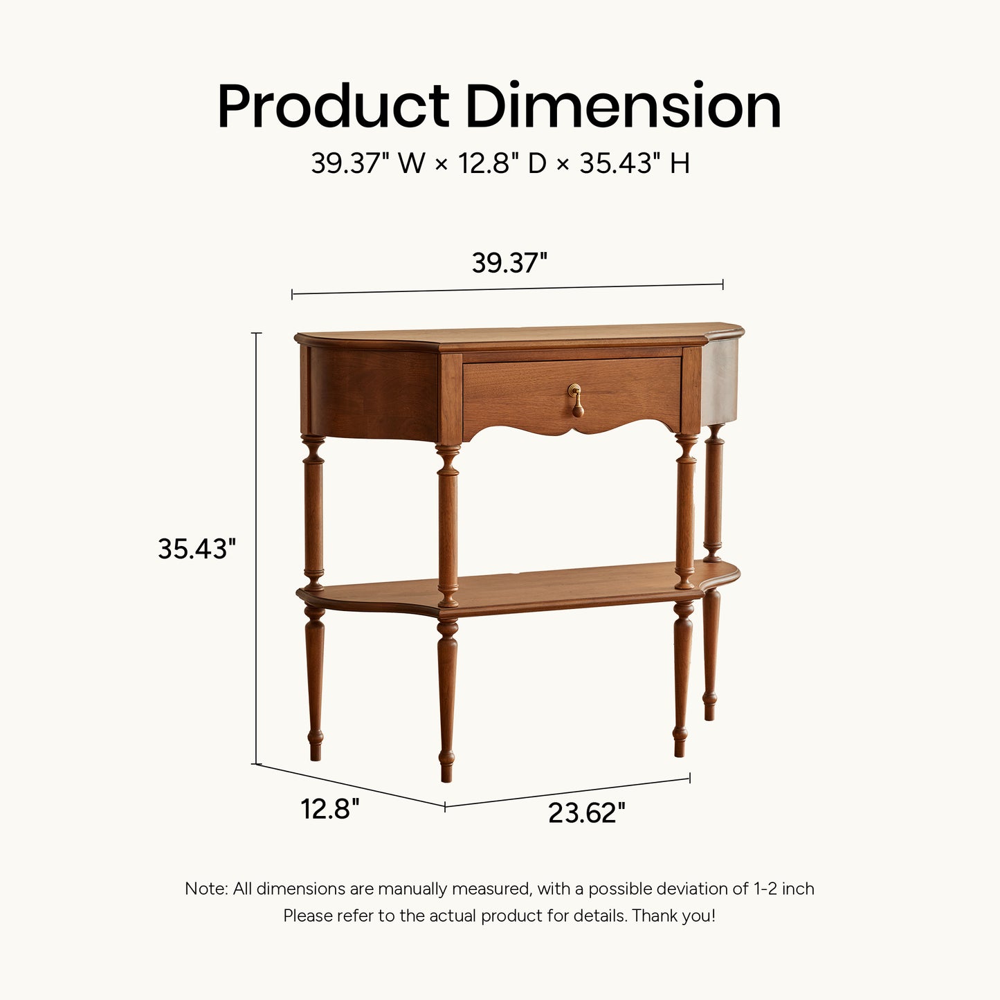 Gael Vintage Entryway Console Table with Drawer & Shelf, Black Mid-Century Hallway Table