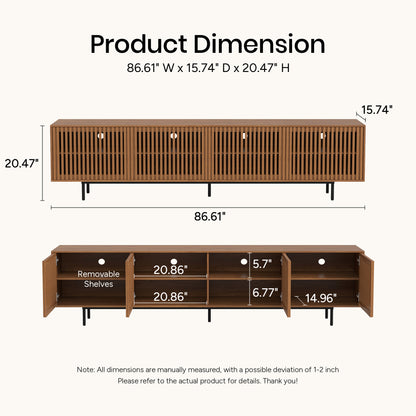Mid-Century Modern Walnut Finish TV Stand | Slatted Entertainment Center with Storage