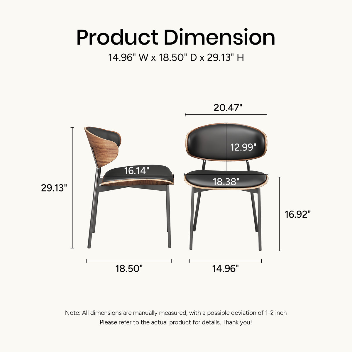 Mid-Century Modern Upholstered Dining Chair  (Set of 2) Black
