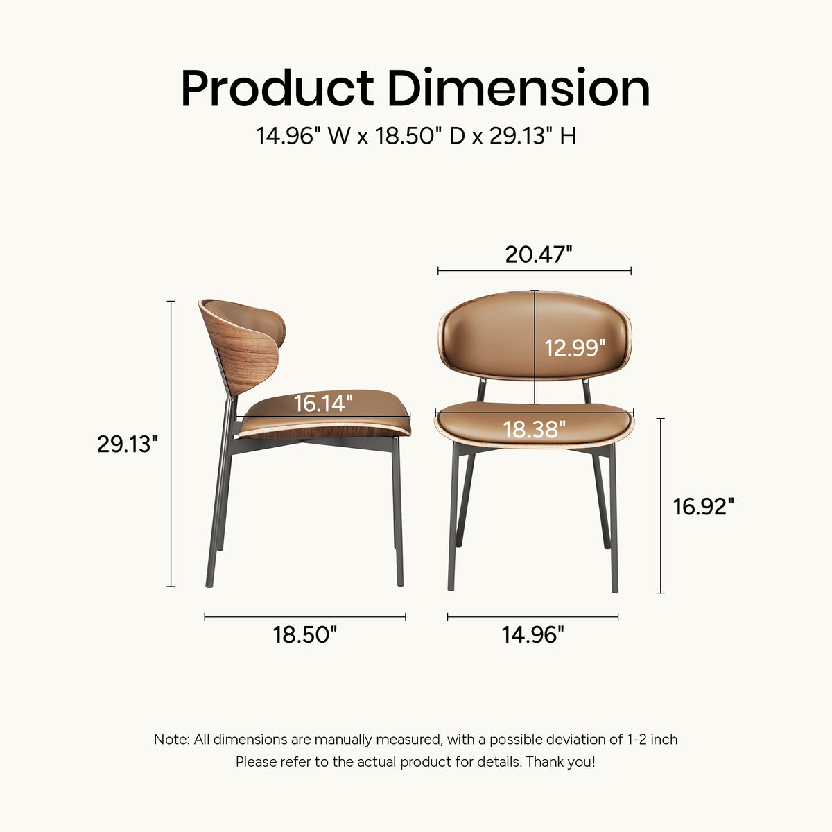 Mid-Century Modern Upholstered Dining Chair  (Set of 2) Walnut