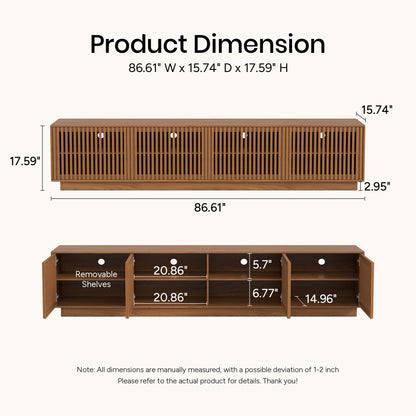 Mid-Century Modern Walnut Finish TV Stand | Open Slatted Louvered Entertainment Center with Storage