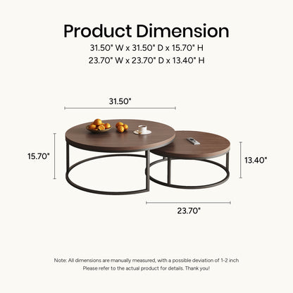 Round Nesting Coffee Tables  55.2" Set of 2 Two-Tone Finish （Warm Walnut）