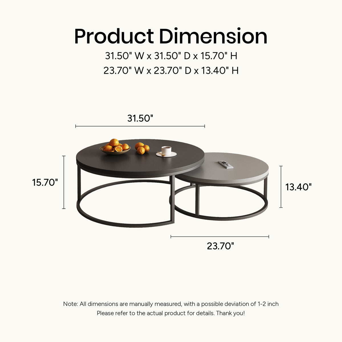 Round Nesting Coffee Tables  55.2" Set of 2 Two-Tone Finish