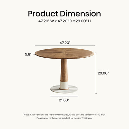 Modern Round Walnut Dining Table 47.2" with Metal Pedestal Base