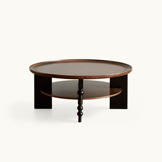 Semo Vintage Round Coffee Table, Mid-Century Walnut Living Room Center Table