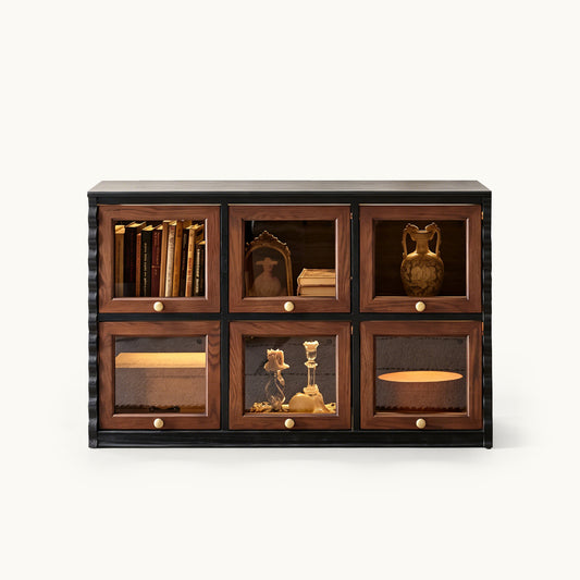 Gael Vintage Flip Door Storage Cabinet, Mid-Century Walnut Display Cabinet