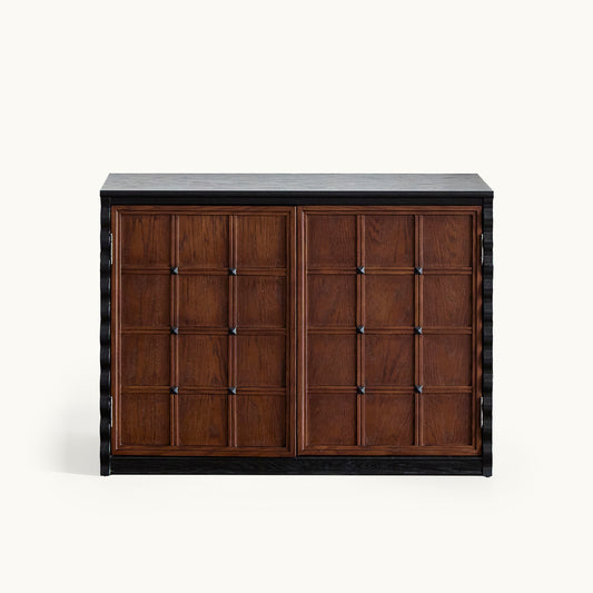 Gael Vintage Wall Storage Cabinet with Sliding Doors, Mid-Century Walnut Wall Cabinet