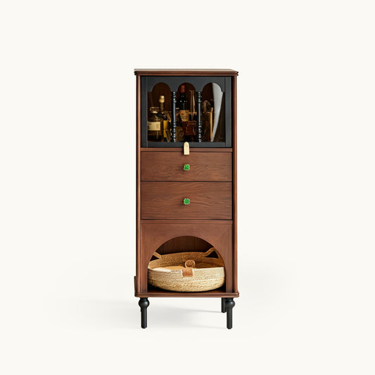 Gael Vintage Tall Storage Cabinet with Glass Display and Drawers