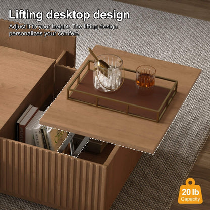 Lift Top Coffee Table with Storage 51.1" Solid Wood Drawers & Sliding Tray - FamiDear