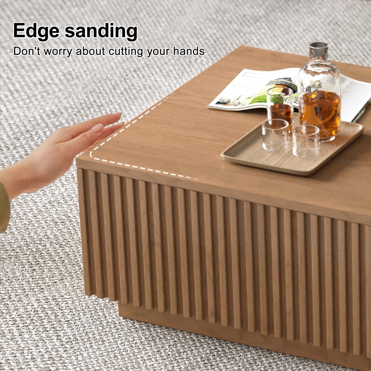 Lift Top Coffee Table with Storage 51.1" Solid Wood Drawers & Sliding Tray - FamiDear