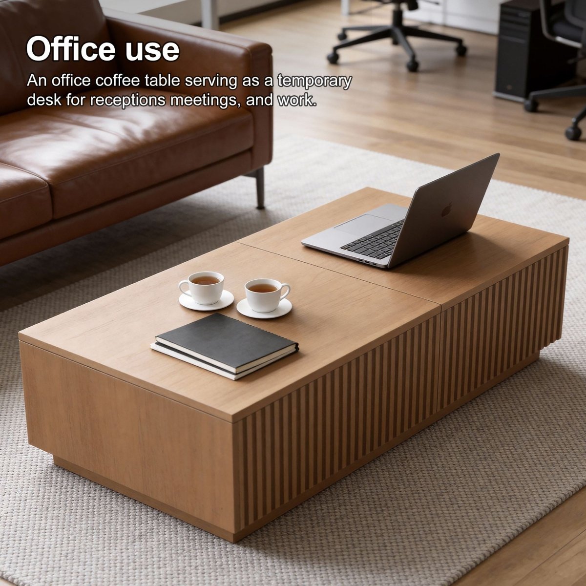Lift Top Coffee Table with Storage 51.1" Solid Wood Drawers & Sliding Tray - FamiDear
