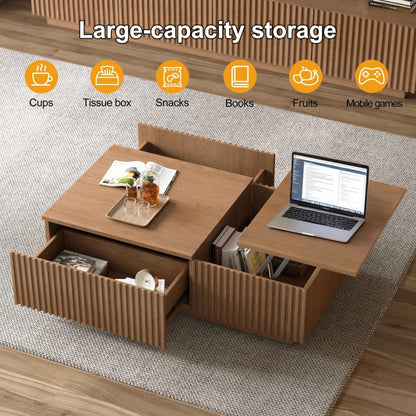 Lift Top Coffee Table with Storage 51.1" Solid Wood Drawers & Sliding Tray - FamiDear