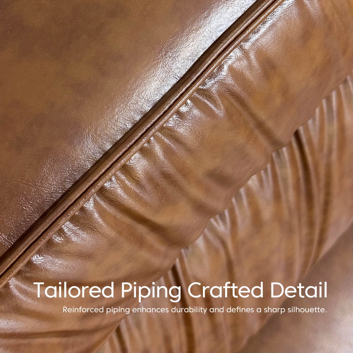Mid Century Modern 3 Seater Leather Sofa 86.61" with Removable Cushions & Metal Legs - FamiDear