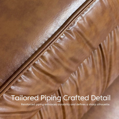 Mid Century Modern 3 Seater Leather Sofa 86.61" with Removable Cushions & Metal Legs - FamiDear
