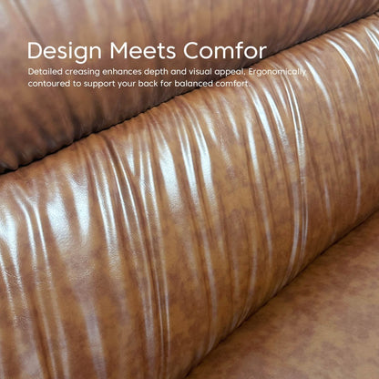 Mid Century Modern 3 Seater Leather Sofa 86.61" with Removable Cushions & Metal Legs - FamiDear