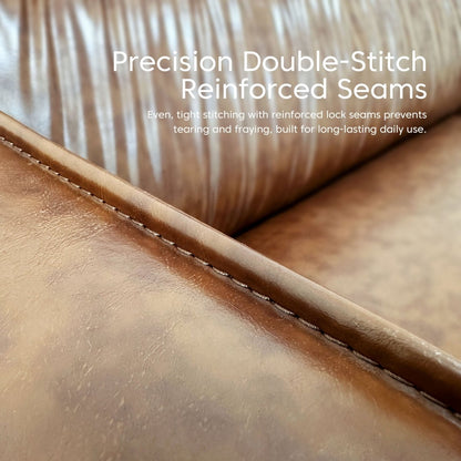 Mid Century Modern 3 Seater Leather Sofa 86.61" with Removable Cushions & Metal Legs - FamiDear