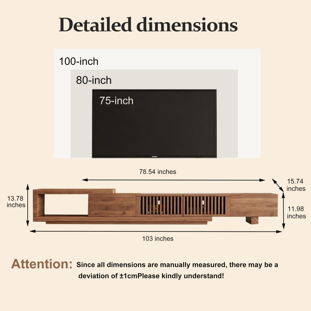 Mid - Century Modern Extendable TV Stand 78" - 103" with Sliding Slatted Doors - FamiDear