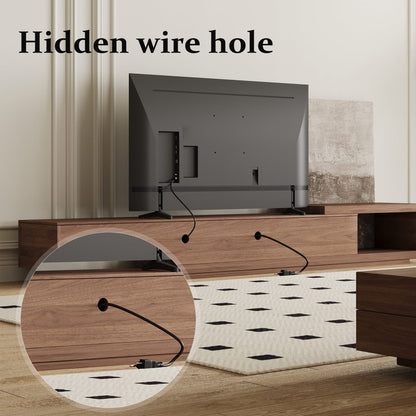 Mid - Century Modern Extendable TV Stand 78" - 103" with Sliding Slatted Doors - FamiDear